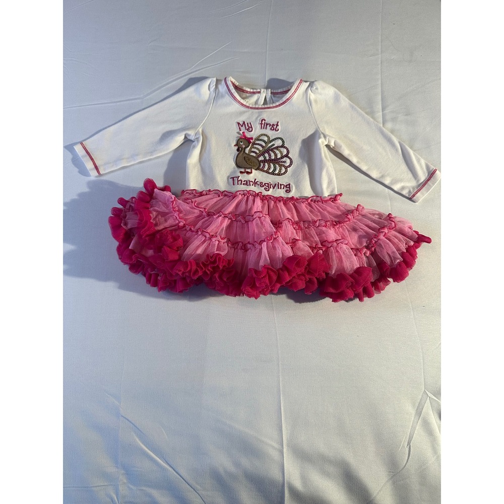 Koala Kids Baby Girls White My First Thanksgiving Turkey Tulle Dress 6M